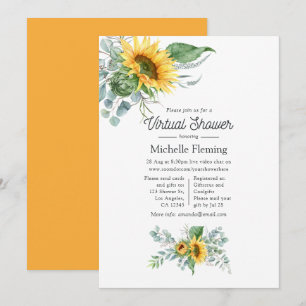 Invitación Ducha Virtual de Bebé Boho Sunflower Eucalyptus