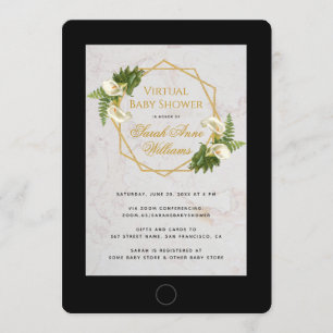 Invitación Ducha Virtual de Bebé Calla Lilies Floral Geométri