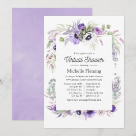 Invitación Ducha Virtual de Bebé con Floral Violeta Polvorien