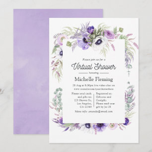 Invitación Ducha Virtual de Bebé con Floral Violeta Polvorien