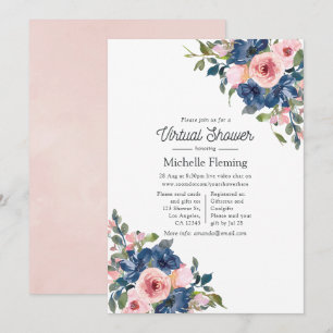 Invitación Ducha Virtual de Bebé con Flores de Color Rosa y A
