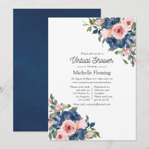 Invitación Ducha Virtual de Bebé con Flores de Color Rosa y A