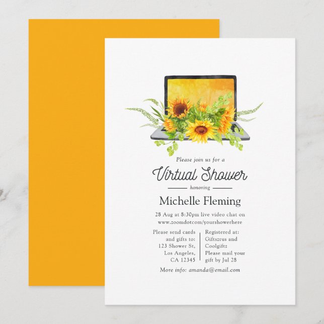 Invitación Ducha Virtual de Bebé de Girasoles de Verano (Anverso / Reverso)