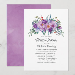 Invitación Ducha Virtual de Bebé de Magnolias y Rosas Purpúre
