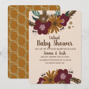Invitación Ducha Virtual de Bebé Floral de Girasol Abeja Vint