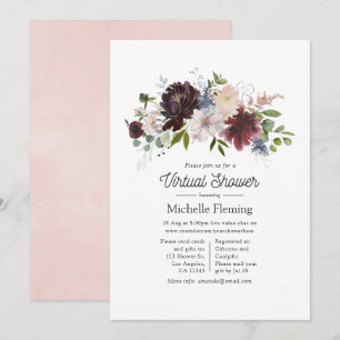 Invitación Ducha virtual de bebé floral rosa y burdeos
