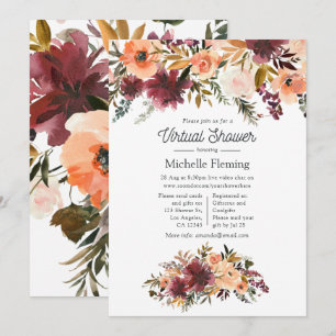 Invitación Ducha Virtual de Bordo Peach Watercolor para el Be
