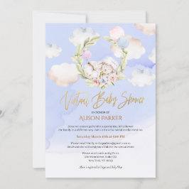 Invitación Ducha virtual de color azul floral de conejo de ma