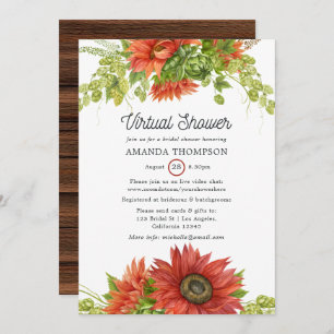 Invitación Ducha virtual de girasol rojo y bohemio ruso