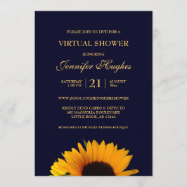 Invitación Ducha Virtual de Girasoles Azul Marino