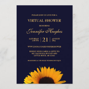 Invitación Ducha Virtual de Girasoles Azul Marino