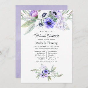 Invitación Ducha virtual de la floral violeta pastel