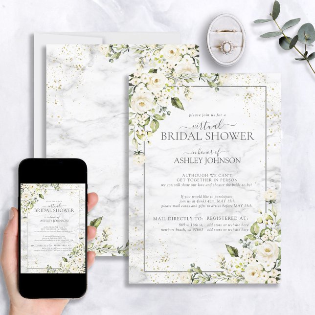 Invitación Ducha virtual de mármol de oro blanco brillante de (Subido por el creador)