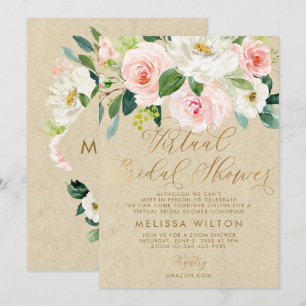 Invitación Ducha virtual de novia floral color rosa Rubor