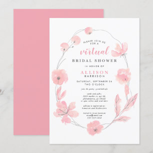 Invitación Ducha virtual de novias Acuarela Floral Rosa