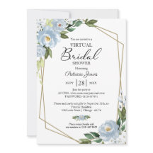 Ducha virtual de novias con flores azules geométri