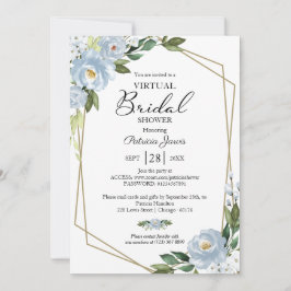 Invitación Ducha virtual de novias con flores azules geométri