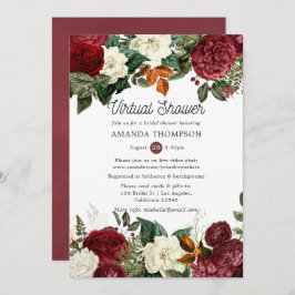 Invitación Ducha virtual de novias con flores rojas