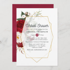 Invitación Ducha virtual de novias con flores rojas y blancas