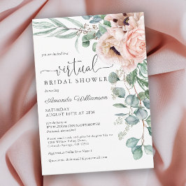 Invitación Ducha virtual de novias con flores rosadas y pekin
