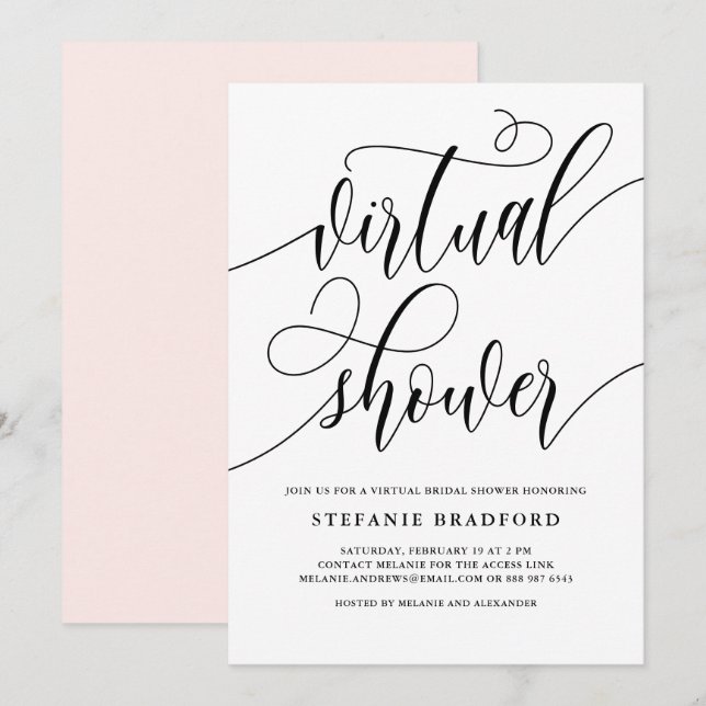 Invitación Ducha virtual de novias con guión de Bonito negro (Anverso / Reverso)