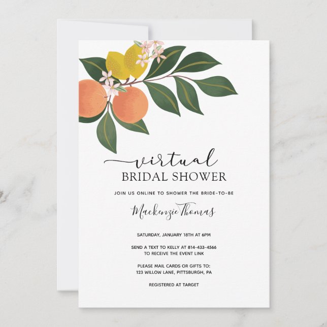 Invitación Ducha virtual de novias de Citrus (Anverso)