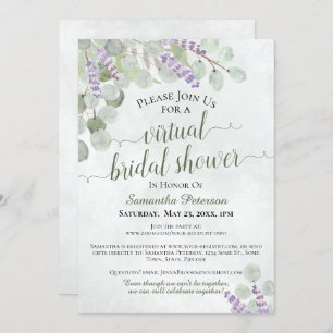 Invitación Ducha virtual de novias de eucalipto y lavanda rús