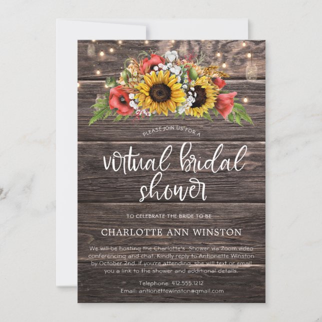 Invitación Ducha virtual de novias de girasoles rusos (Anverso)