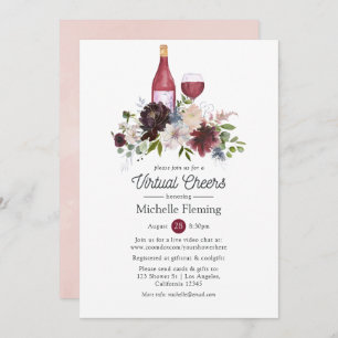 Invitación Ducha virtual de novias de vino rosa de Borgoña y 