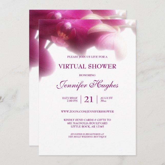 Invitación Ducha Virtual de Orquídea Rosa Floral (Anverso / Reverso)