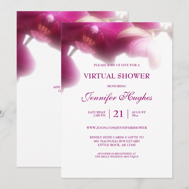 Invitación Ducha virtual de orquídeas rosadas florales (Anverso / Reverso)
