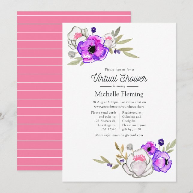 Invitación Ducha virtual de primavera floral (Anverso / Reverso)