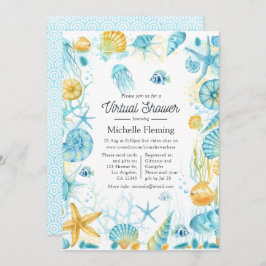 Invitación Ducha virtual de vida en el mar azul y amarillo