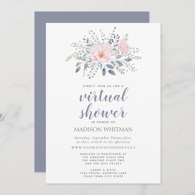 Invitación Ducha virtual floral (Anverso / Reverso)