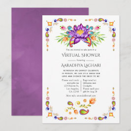 Invitación Ducha virtual floral de moda india de estampado de