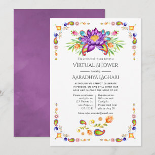 Invitación Ducha virtual floral de moda india de estampado de