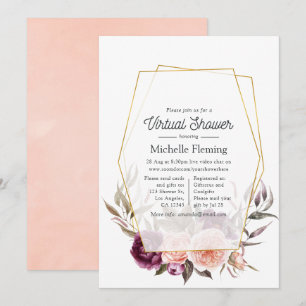 Invitación Ducha virtual floral geométrica