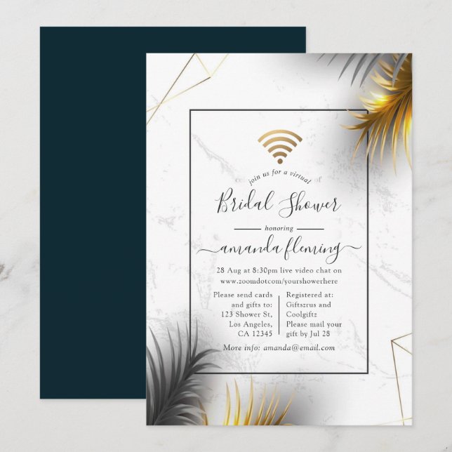 Invitación Ducha virtual geométrica de oro y negro (Anverso / Reverso)