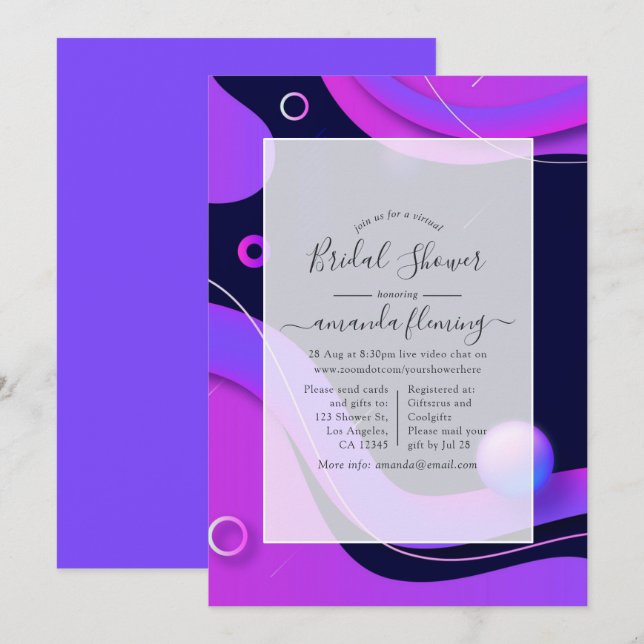 Invitación Ducha virtual geométrica moderna de color negro y  (Anverso / Reverso)