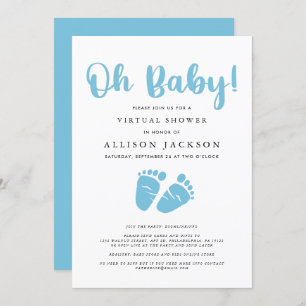 Invitación Ducha virtual Oh Baby Boy   Pies de bebé azules si