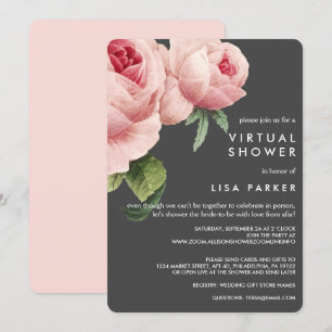 Invitación Ducha virtual rosa rosa vintage
