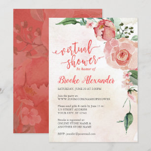 Invitación Ducha virtual rosa y floral