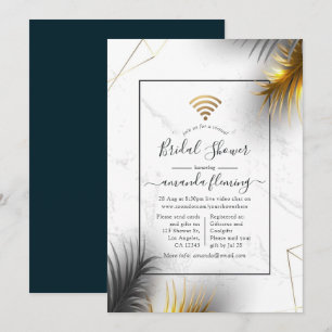 Invitación Ducha virtual tropical geométrica negra y dorada