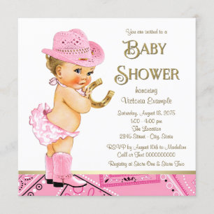 Invitación Duchacha Vaquera Rosa Dorado Herradura Baby Shower