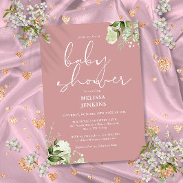 Invitación Duchas de Bebe Niña Verde Floral Polvo Rosa