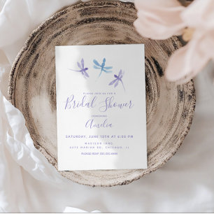 Invitación Duchas de Novia Libélulas Pintadas a Mano Morado A