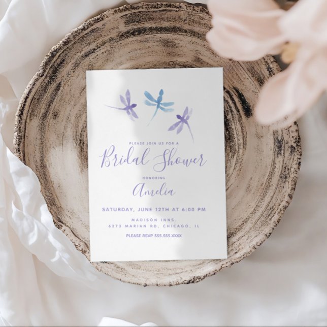 Invitación Duchas de Novia Libélulas Pintadas a Mano Morado A (Subido por el creador)