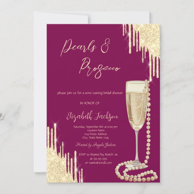 Invitación Duchas de oro perlas chic prosecco ducha de novia  (Anverso)