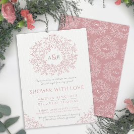 Invitación Duchas de parejas en monograma de la hoja rosa Rub