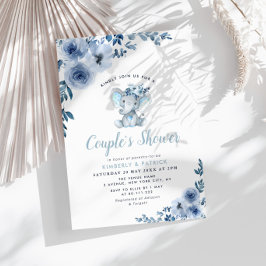 Invitación duchas de parejas florales de color azul elefante 